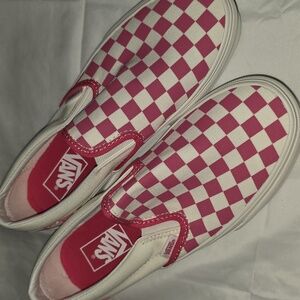 Vans Pink and White Checkered Slip-On Sneakers Mens 6.5 Womens 8